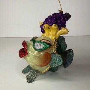 Katherine's Collection Carmen Miranda Glitter Kissing Fish Ornament Green Grapes